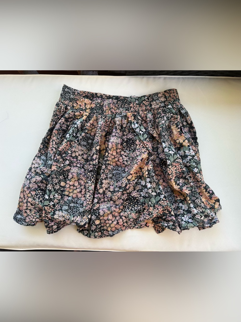 American Eagle Outfitters Black Floral Skater Skirt with Pink & Green Accents